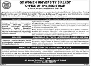 Government College University Sialkot Jobs 2023