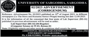 University of Sargodha Jobs