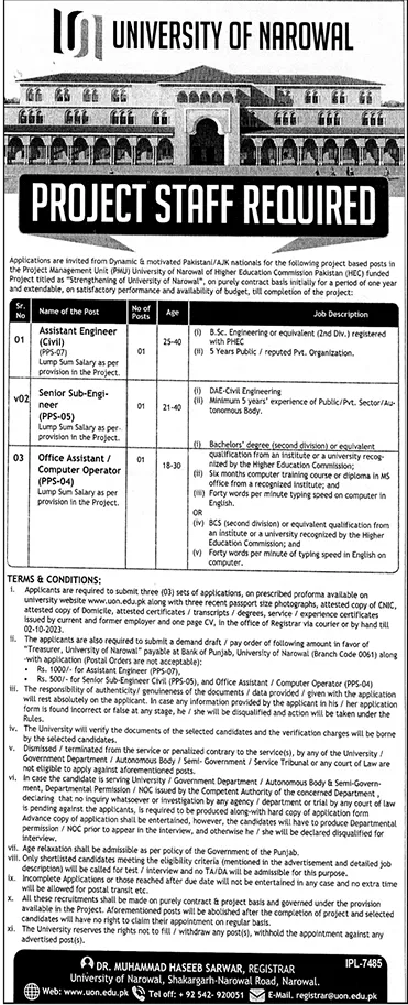 Explore Exciting Opportunities University of Narowal Jobs 2023