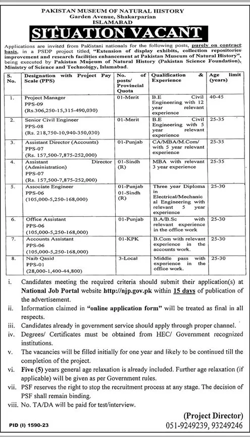 Pakistan Museum Natural History Jobs 2023 Exciting Opportunities
