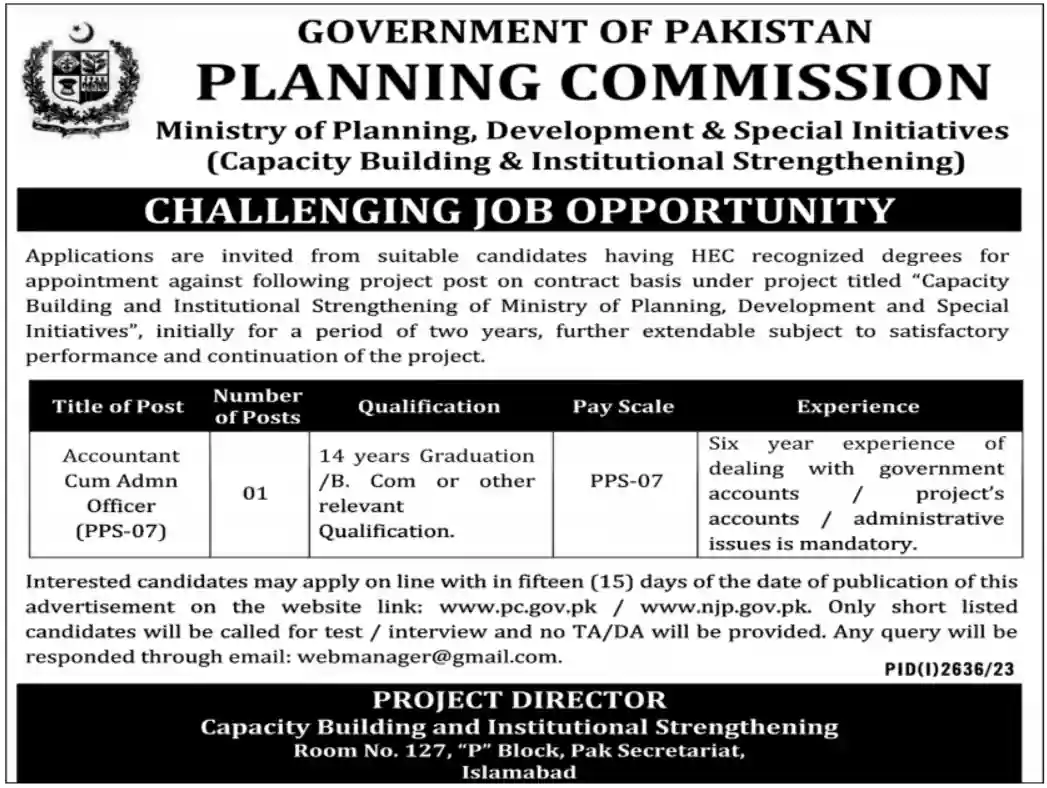 Ministry of Planning Development Special Jobs 2023 Growth
