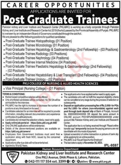 PKLI Jobs Pakistan Kidney Liver Institute 2023 Opportunities