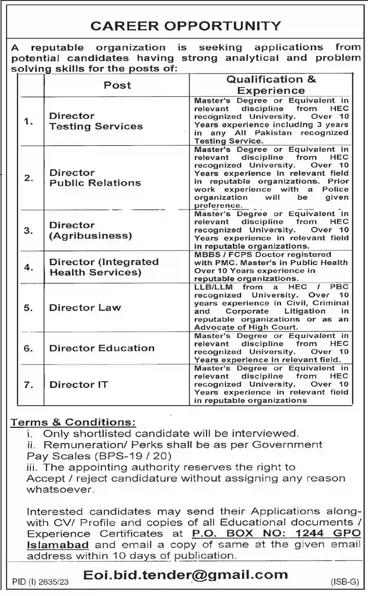 Public Sector Organization Islamabad Jobs 23