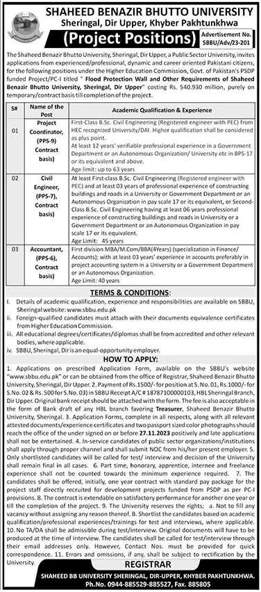Shaheed Benazir Bhutto University Jobs 2023 Exciting