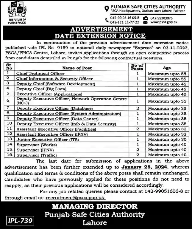 Punjab Safe Cities Authority PSCA Jobs 2024 Opportunities